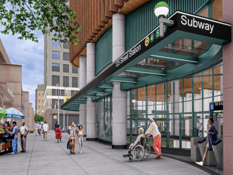 Rendering shows a proposed 125th Street subway station entrance.