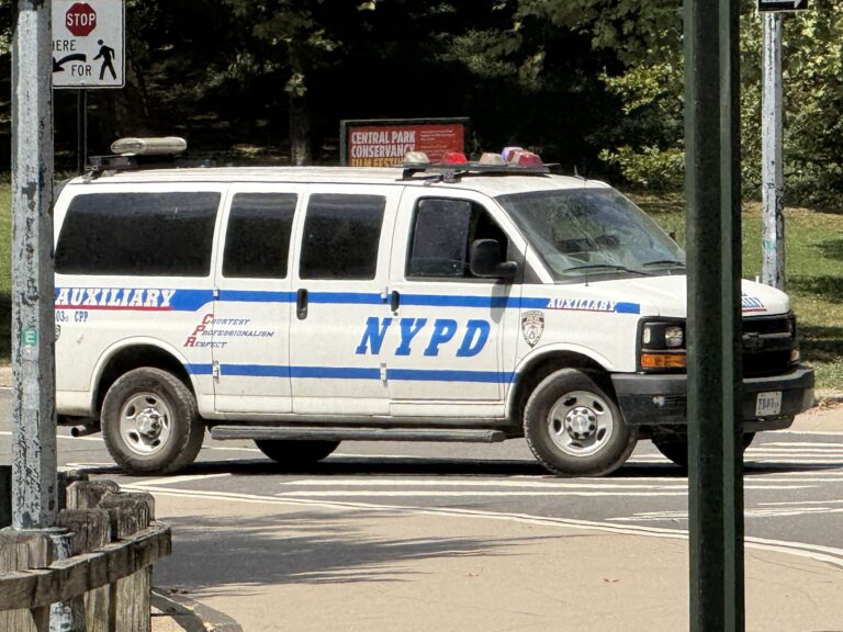 Photo shows an NYPD van in Central Park.